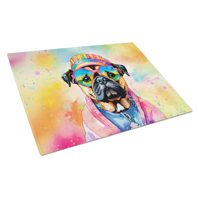 Pug Hippie Dawg Glass Cutting Board Large