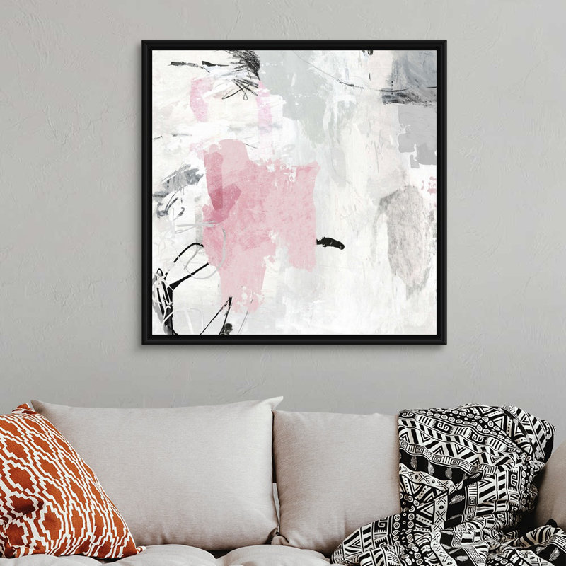Grey Pink II - Painting on Canvas, 32" H x 32" W, Floater Framed Canvas, Black