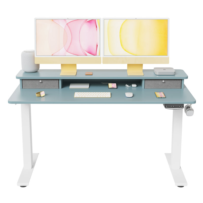 Height Adjustable Standing Desk, 47.24" H x 55.12" W x 23.63" D, Blue/White
