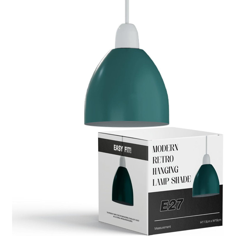 Ceiling Lampshade Easy Fit Metal 15cm Shades Pendant Light Bell Lamp Shades for Living Room, Kitchen, Bedroom, Cyan Blue