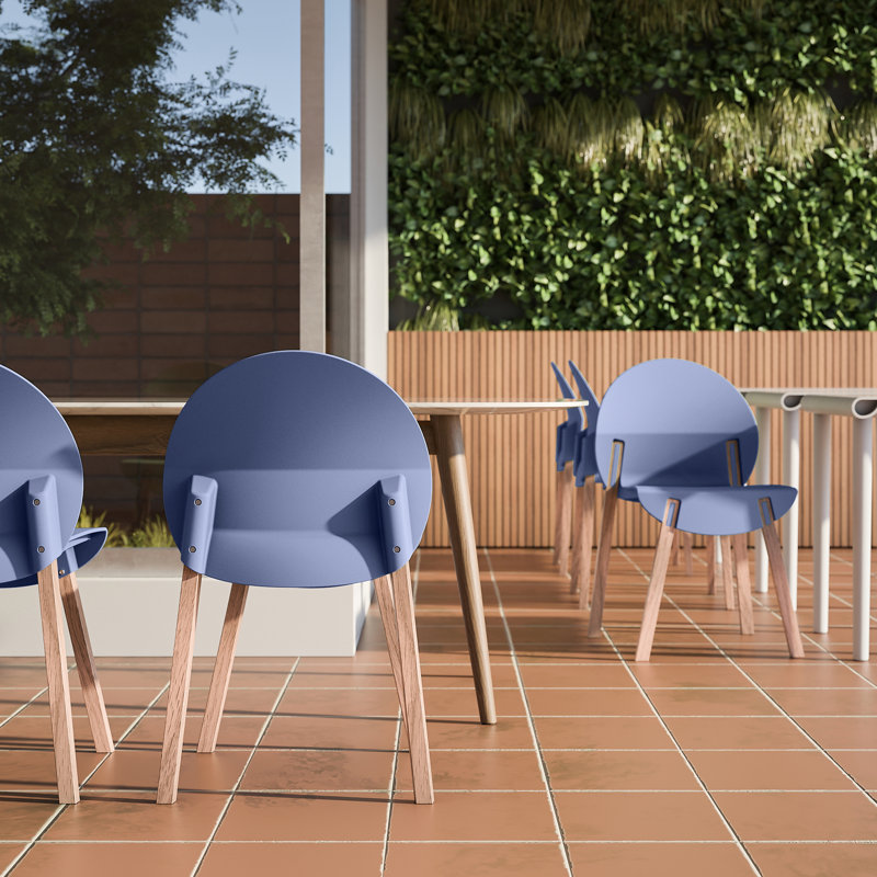4 - Pack Grey Blue Indoor Dining And Living Room Chairs, Red Oak Legs Hand Finished For Aesthetic Appeal, Industrial Grade Pp Seat That Is Waterproof Scratch , Floor Soft Pads, Ergonomic Body