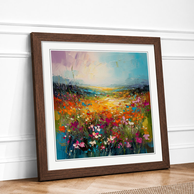 Meadow Palette Knife Painting No.3 - Framed Print, Walnut