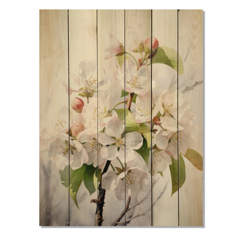 Fleur de pommier translucide Glow III - imprimé floral sur bois de pin naturel, H 40 po x l 30 po x P 0,78 po
