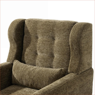 Olive Green Chenille Upholstered Modern Accent Chair, Comfy Padded Arm Chair with Pillow, Solid Wood Legs for Small Spaces Living Room Bedroom for Adults