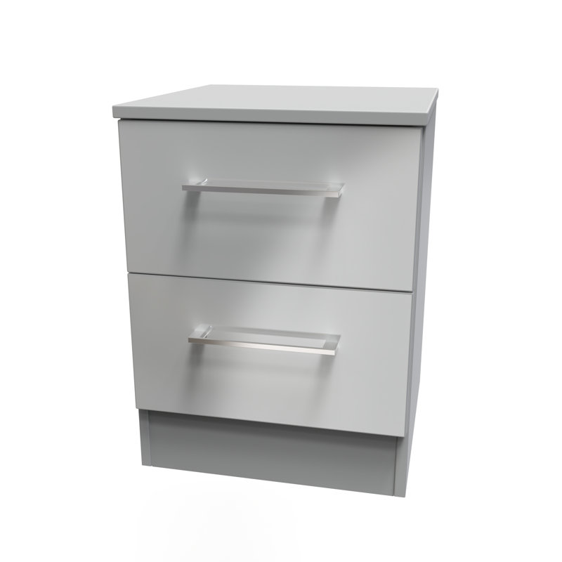 Worcester Fully Assembled Worcester 2 Drawer Bedside Cabinet In Black Gloss & White (Ready Assmbled), Grey