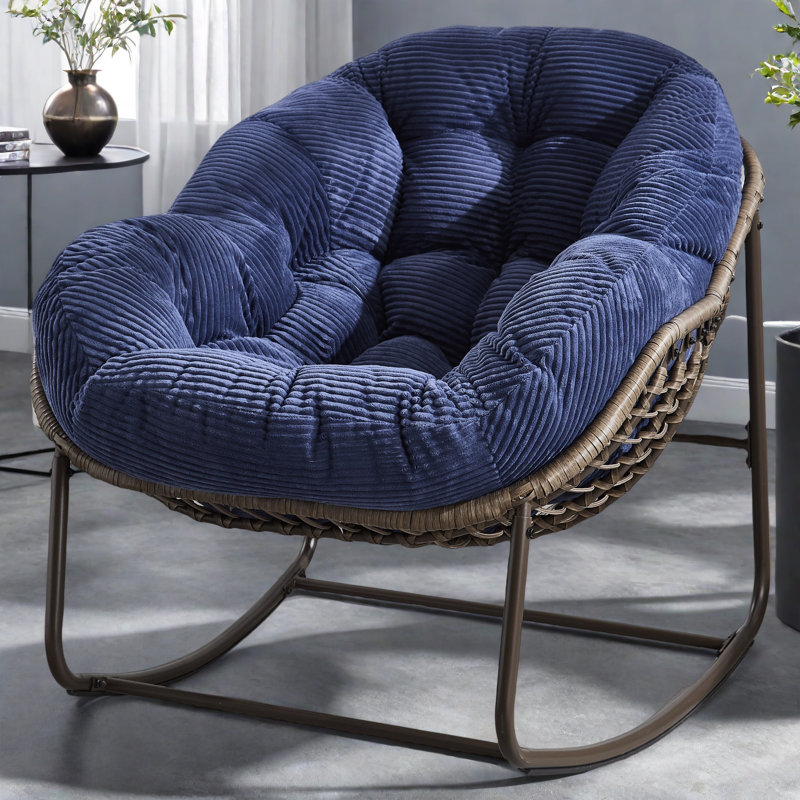 Chaise berçante d'extérieur en rotin, Bleu