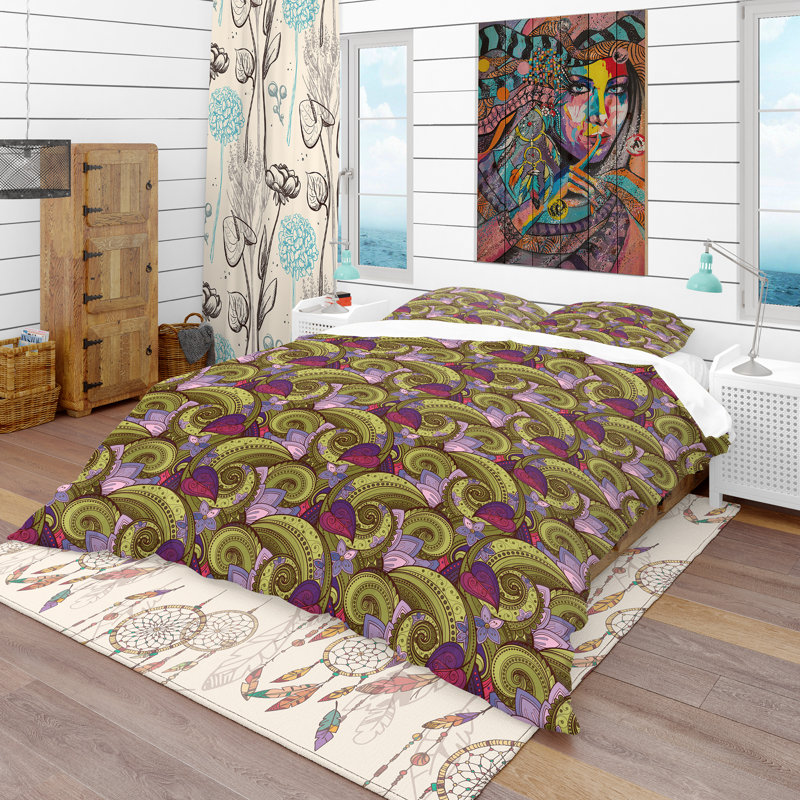 Ensemble de housse de couette bohème et éclectique, Housse de couette double / grand + 2 taies