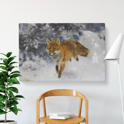Fox In The Snow Vol.3 by Bruno Liljefors - Wrapped Canvas