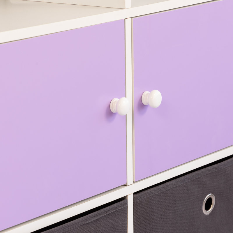 Organisateur de rangement et bibliothèque Harper avec 2 bacs en tissu, violet / blanc