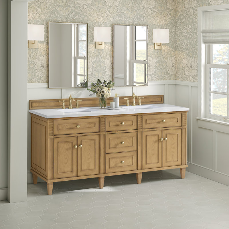 Lorelai 72'' W Double Vanity, Light Natural Oak, White Zeus, 8" Widespread