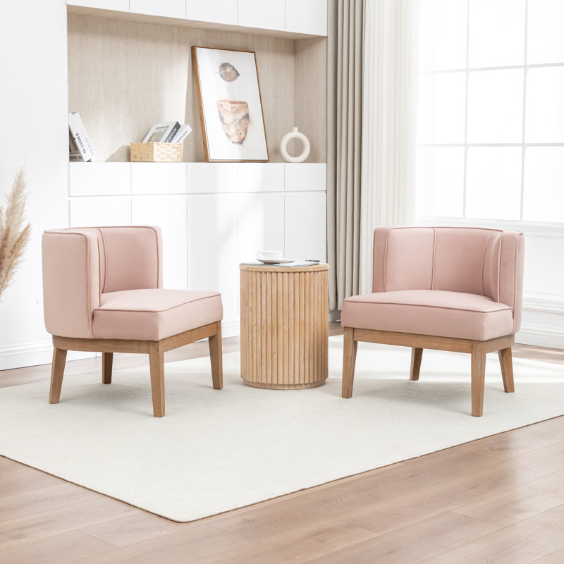 Fauteuil demi-tonneau Karoll, Velours rose, 2