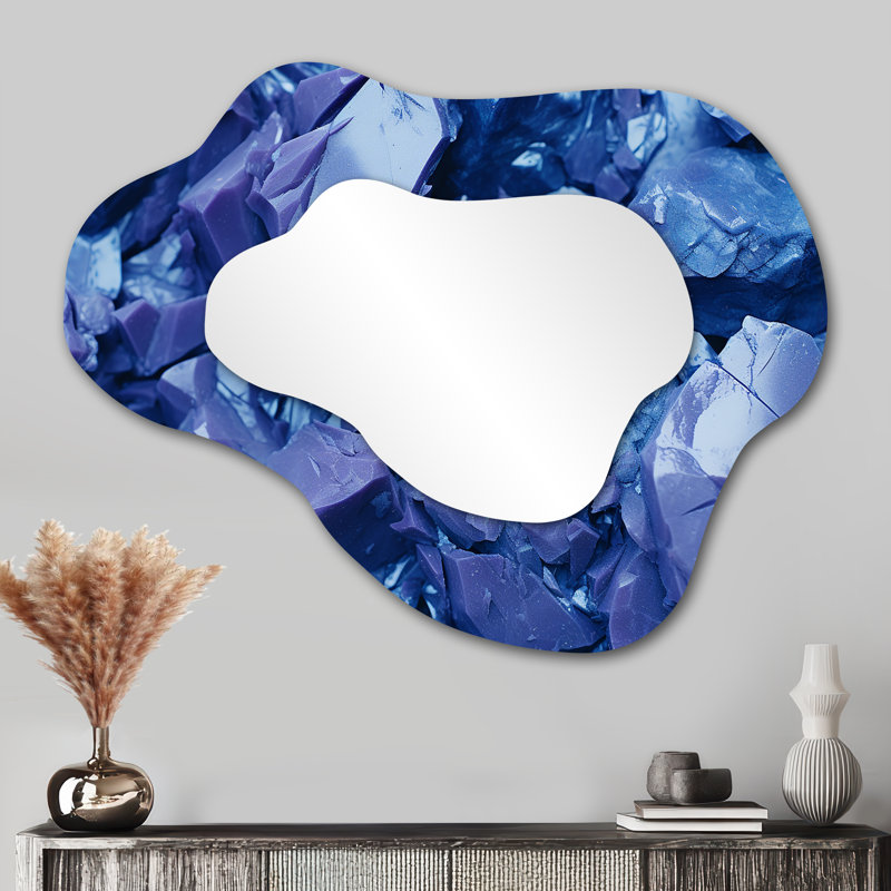 Abstract purple Geometric Gems I - Geometric Cloud Unique Mirror, Blue Asymmetrical Large Wall Mirror, Printed Metal Art