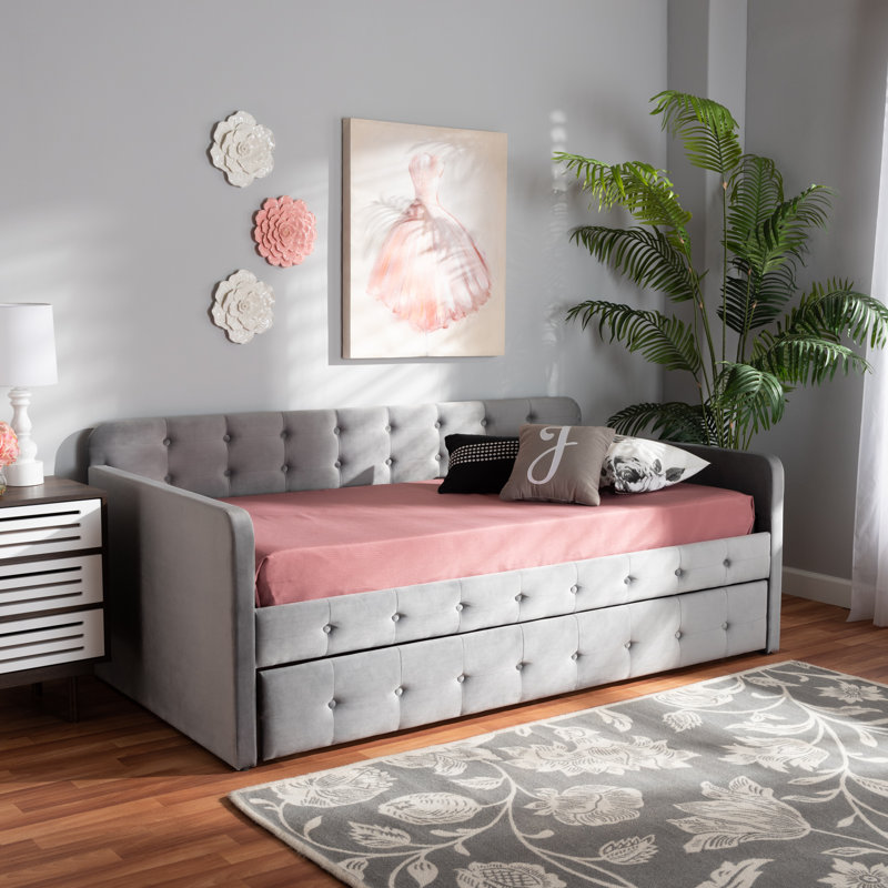Lit de jour avec couchette Meroe, Lit simple, Gris