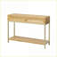 Table basse rétro géométrique naturelle pour le salon, 2 tiroirs Rangement à tablette ouverte, détails dorés élégants