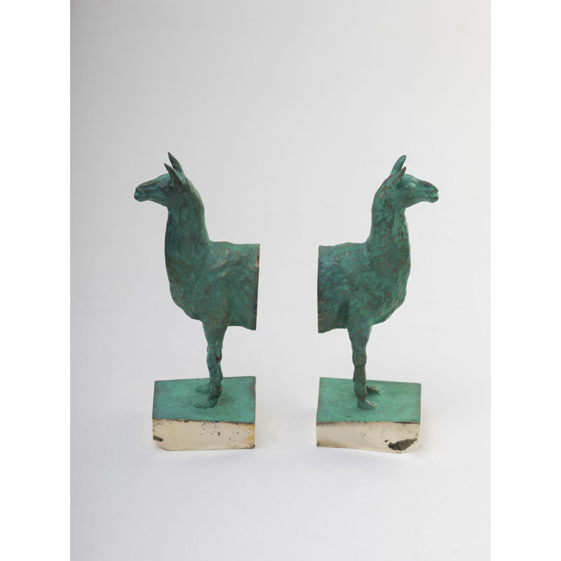 Llamas Decorative Bookends In Casted Bronze, Set Of 2, By Andean, In Stock