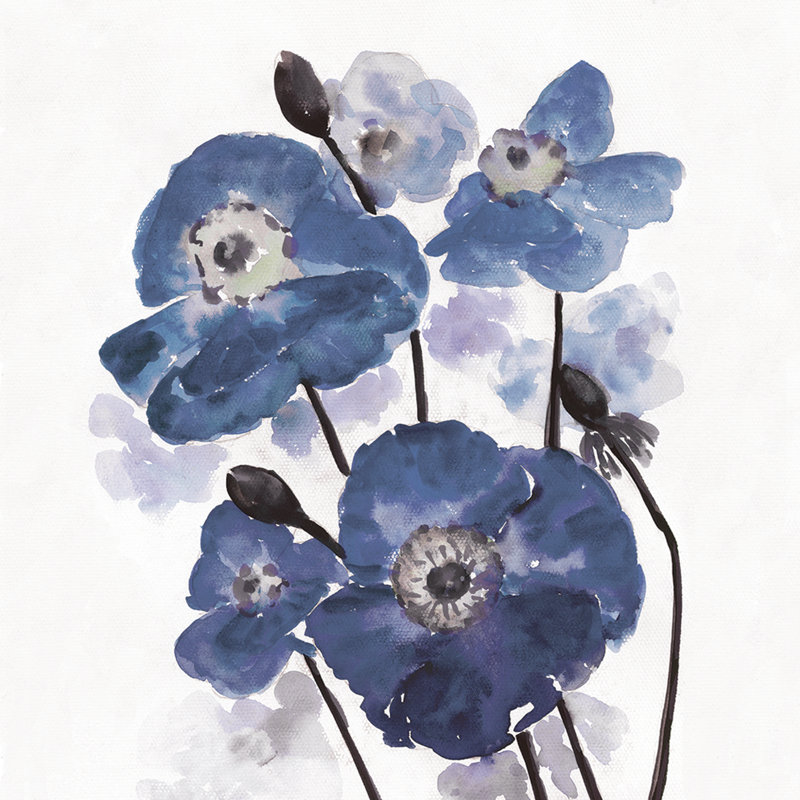 Blue Watercolour Flowers - Wrapped Canvas Painting, 30cm H x 30cm W x 3.8cm D