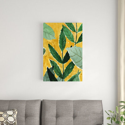 Feuilles vertes sur fond jaune - impression