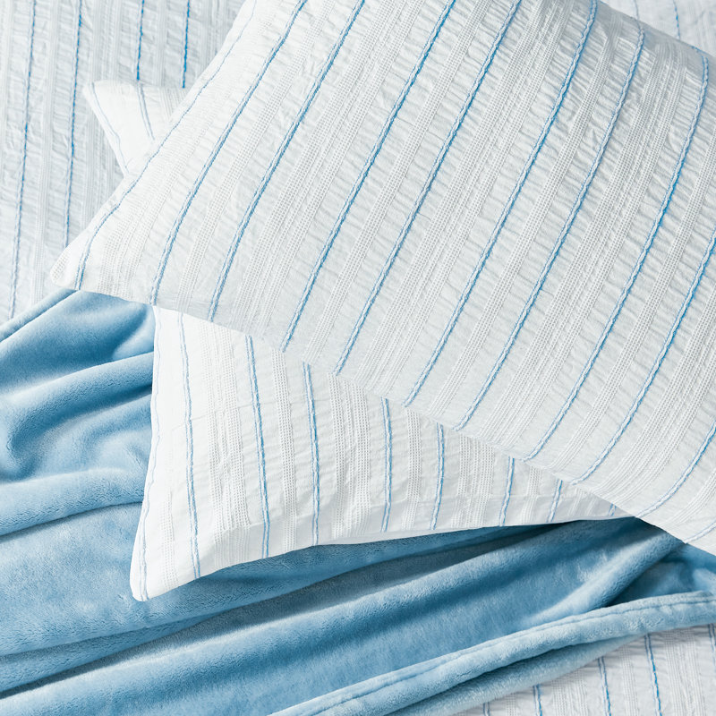 Waffle Stripe Duvet Cover Set, Navy Striped, Super King Duvet Cover + 2 Pillowcases