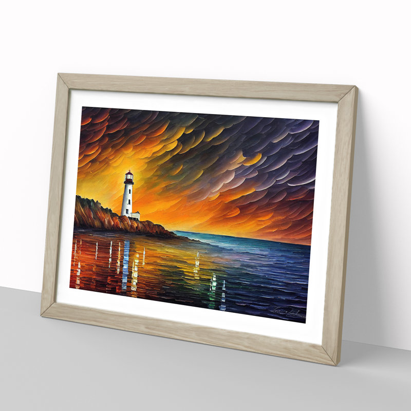 Lighthouse Vol.2 - Single Picture Frame Painting, 46cm H x 64cm W x 2cm D, Oak