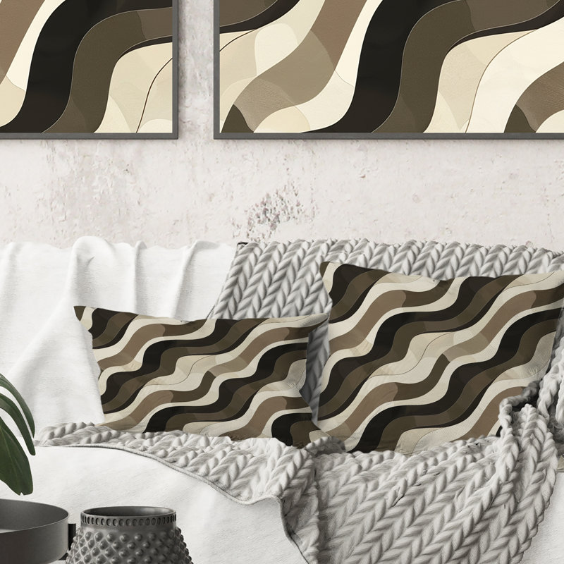 Coussin beige beige Midcentury Wave Lines II - Midcentury, H 16 po x l 16 po