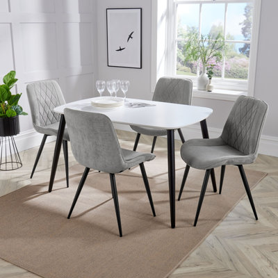 Aspen Rectangular Dining Table with 4 Diamond Stitch Upholstered Fabric Chairs - Modern Dining Set