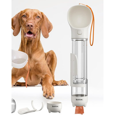 Bouteille d'eau portative pour chien 3 en 1 Pupihom 17 oz, distributeur d'eau d'extérieur pour chien avec sac de merde, distributeur de bouteille d'eau de voyage pour animal de compagnie avec distributeur d'eau et contenant de nourriture pour chiens, lon