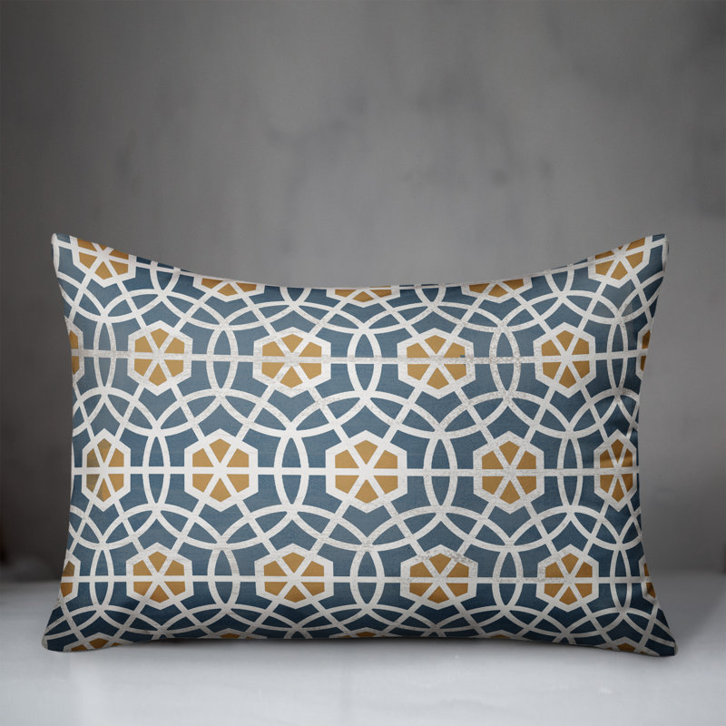 Coussin décoratif hexagonal bleu et jaune
