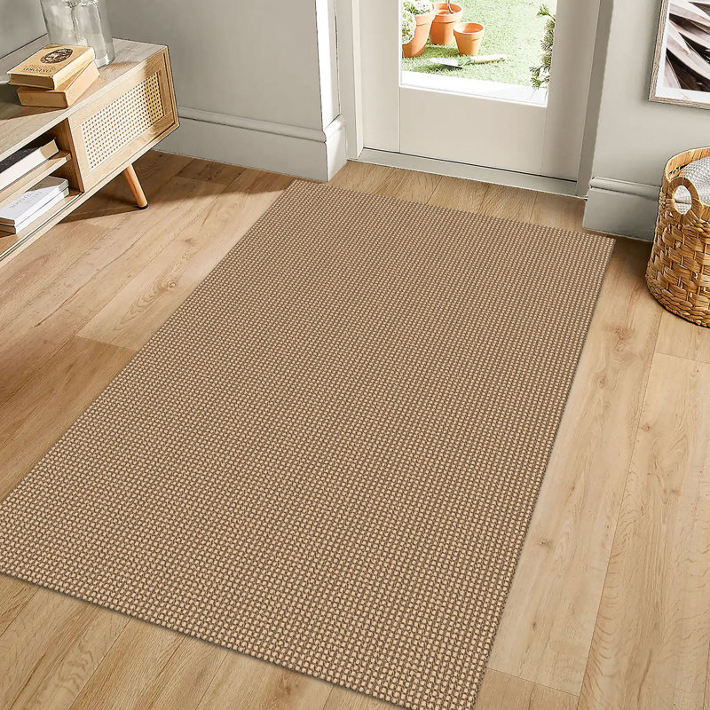 Machine Washable Cotton Area Rug with Non-Slip Backing， Tan/Brown, Rectangle 3' x 5'