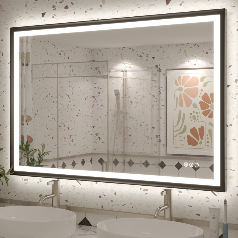 Molly Black Metal Framed LED Front Light and Backlit Anti-Fog Wall Bathroom/ Vanity Mirror, 48" x 32"