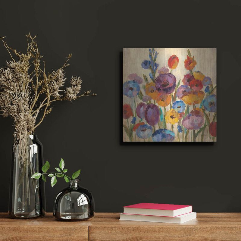 Art mural en métal luxueux «Garden Hues 1» par Silvia Vassileva, 12 po x 12 po, H 12 po x l 12 po