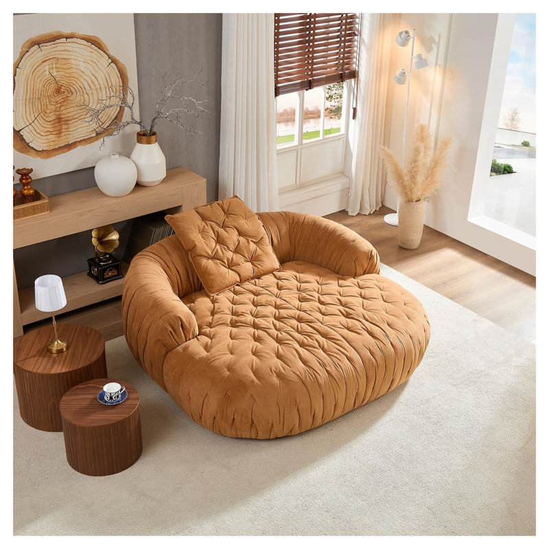 Méridienne moderne en tissu avec structure en bois massif, canapé décoratif brun pour le salon et la chambre