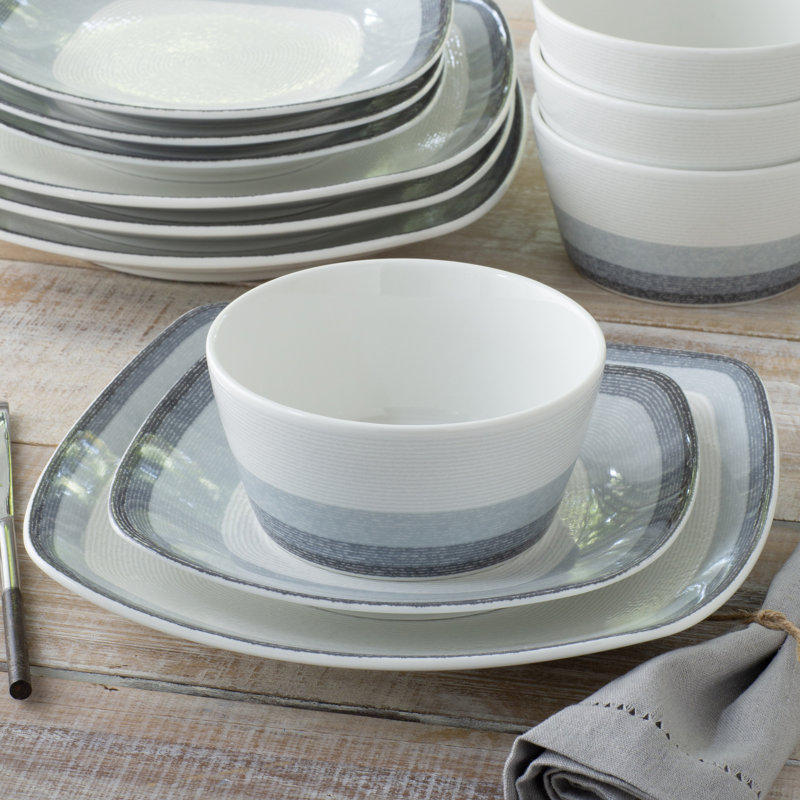Noritake Colorscapes Layers Square 12-Piece Dinnerware Set, Service for 4, Ash
