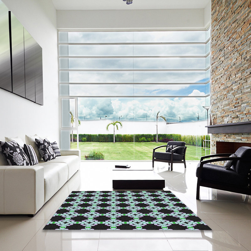 Tapis noir/vert à motifs, Square 6'