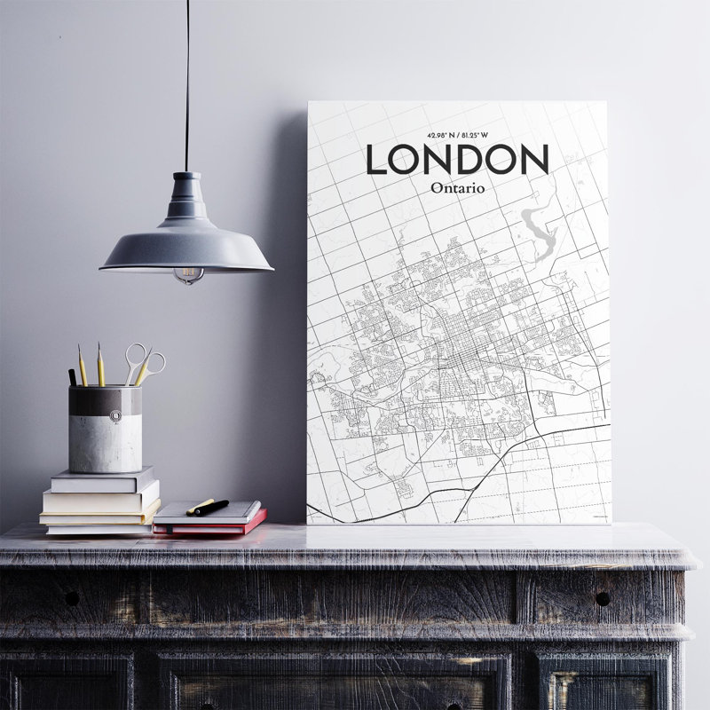 London Canada City Map - Unframed Print Set, 27.6" H x 19.7" W, Grey/White
