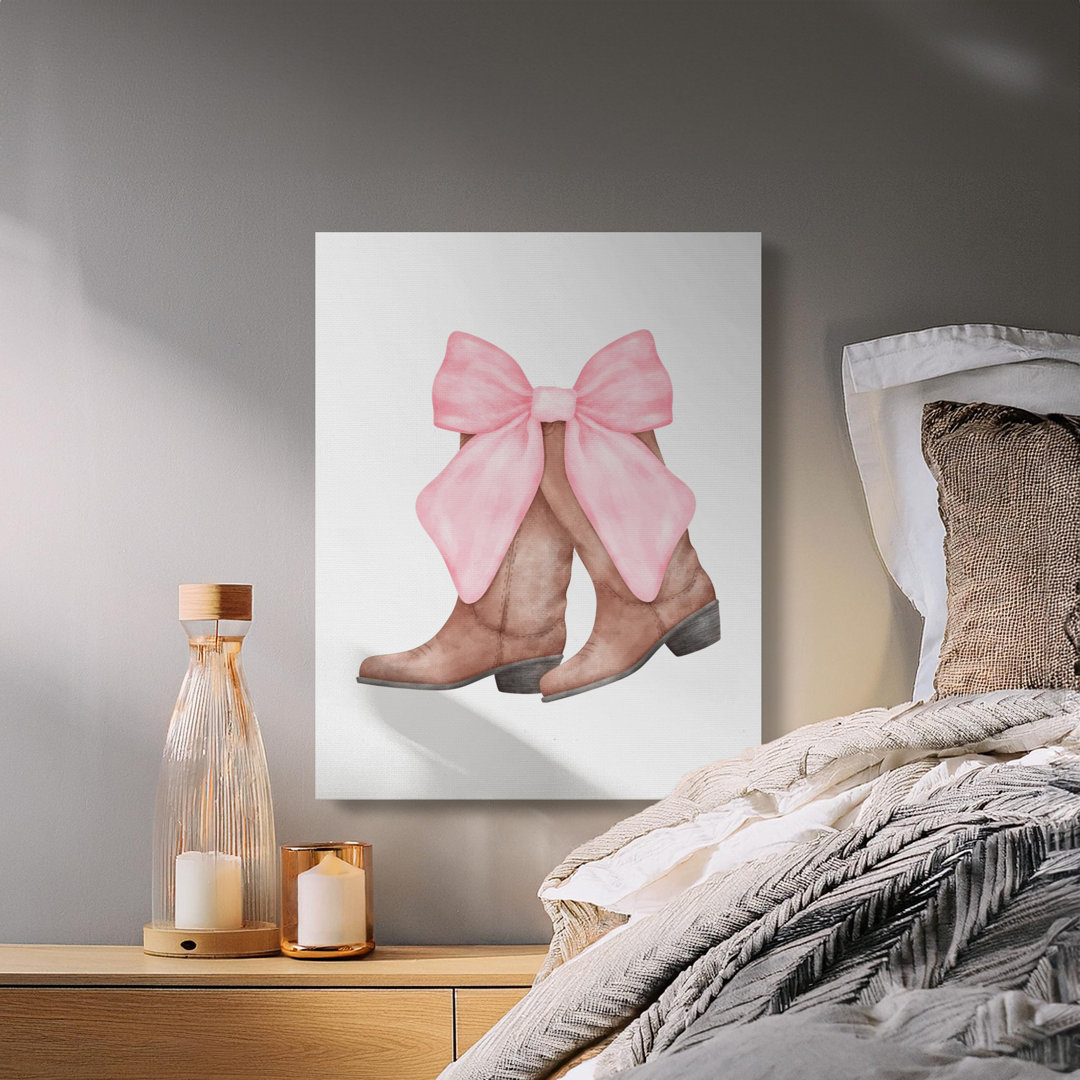 Pink Bow Cowboy Boots Canvas Wall Art, Girly Western Decor, Coquette Aesthetic Print, Nashville Wall Decor, Country Girl Gift