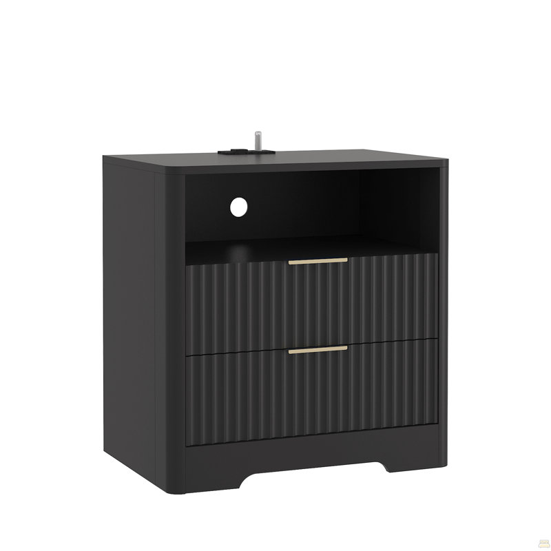 Nightstand With Charging Station, Smart Nightstand With Night Light,With Led Lights,Bedside Tables With Storage Cabinet For Bedroom,Black