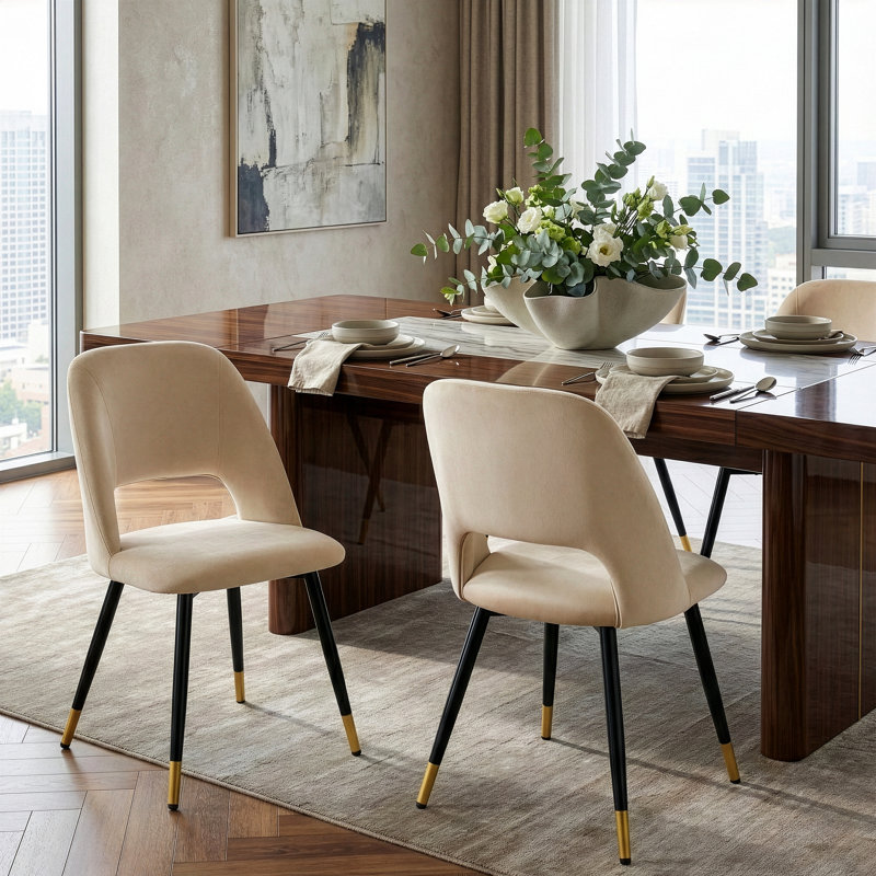 Jasicianna 18.5'' H Velvet Upholstered Metal Side Chair, Cream