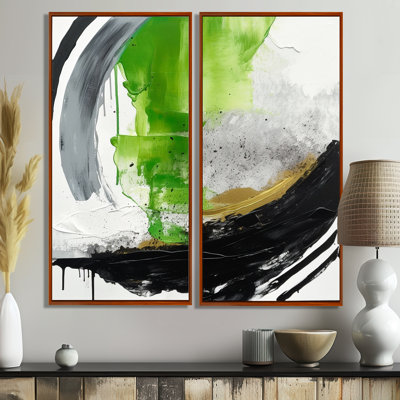 Green And Black Geometric Enchantment I - Abstract Marble Framed Wall Art