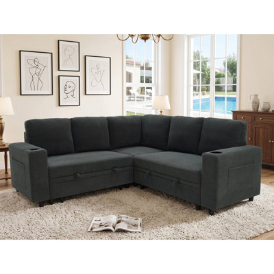 Pull-Out Sofa Bed Sectional With Cup Holders