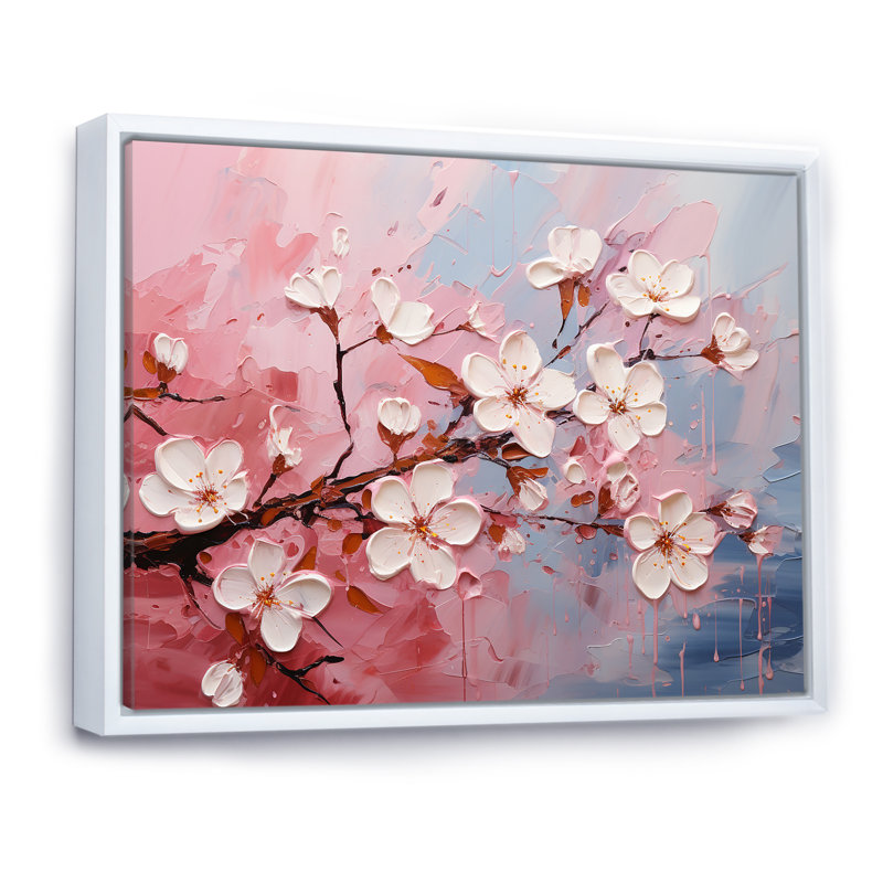 Cerisier blanc et rose Bloom III - art mural cerise, H 34 po x l 44 po x P 1,5 po, Cadre flottant blanc