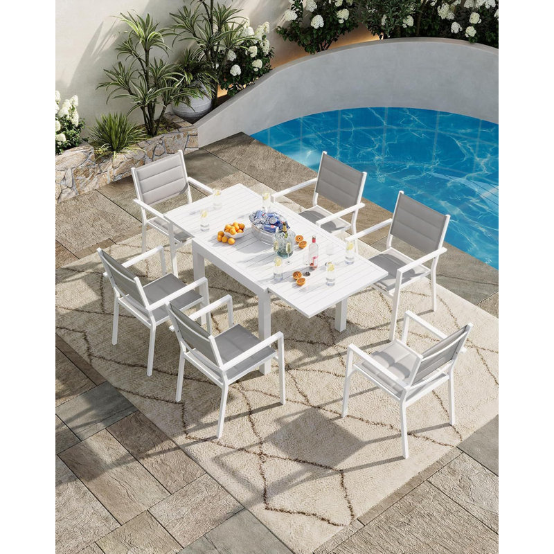 Table de salle à manger extensible pour 4 à 6 personnes, Blanc, Blanc