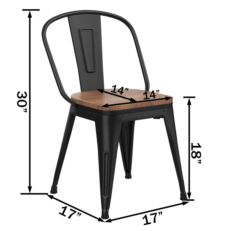 Chaise d'appoint à dossier haut 18 po avec sièges en bois, Noir, noir, noir, noir