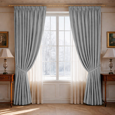 100% Polyester Blackout Pencil Pleat Room Darkening Curtains (Set of 2)