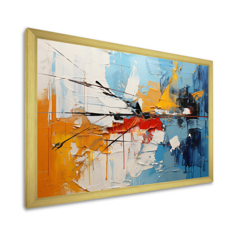 Rhythic Abstraction II - Collages abstraits, décoration murale encadrée, H 12 po x l 20 po x P 1 po, Encadrement doré