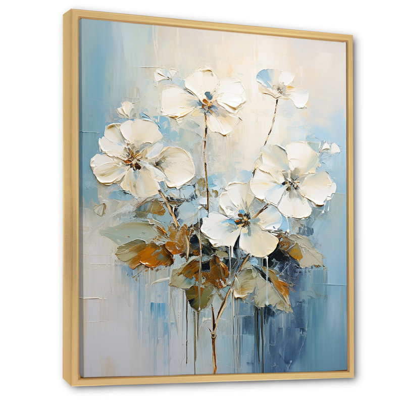Minimalisme, géraniums bleus et blancs I sur toile, Cadre naturel flottant, H 40 po x l 30 po x P 1,5 po