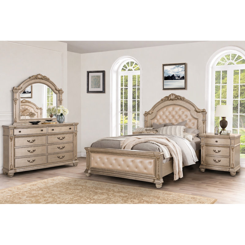 Ensemble de chambre à coucher capitonnée 4 pièces Mileyna, Roi