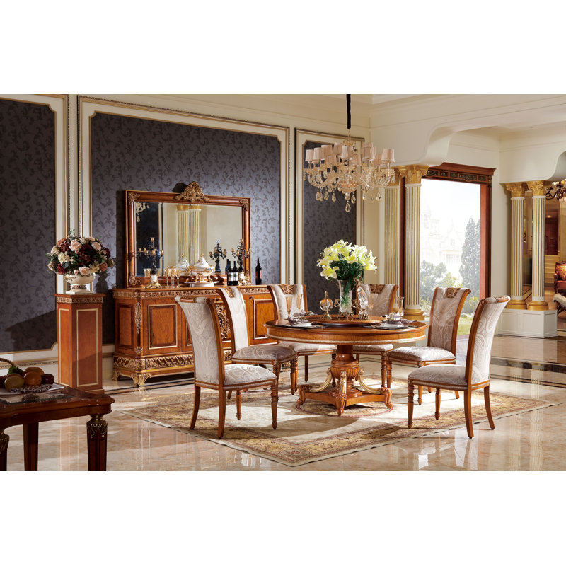 Narcissus Round Solid Wood Pedestal Dining Table, Walnut