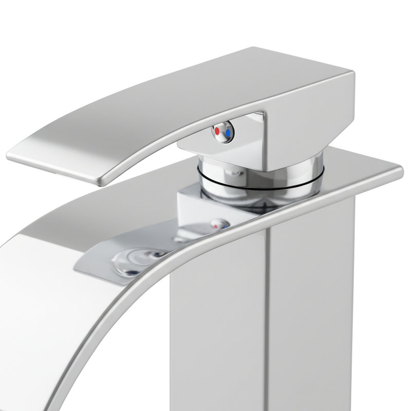Robinet de lavabo à poignée simple pour salle de bain, conception de trou, fabrication en acier inoxydable, cartouche en céramique de haute qualité, finition nickel brossé corrosif, toutes les conduites d'alimentation dans l'emballage, profondeur de 13,6 po, largeur de 7,81 po