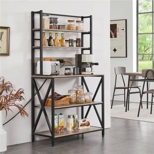 Tribesigns Kitchen Bakers Rack, 5 Tier Kitchen Utility Storage Shelf with  Mesh Metal Cabinet and 8 Hooks, Microwave Oven Stand Rack, Free Standing Kitchen  Shelf Kitchen Pantry Cabinets, Brown in the Dining