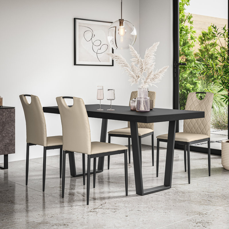 Davius 4 - Person Dining Set, Black/Black/Beige